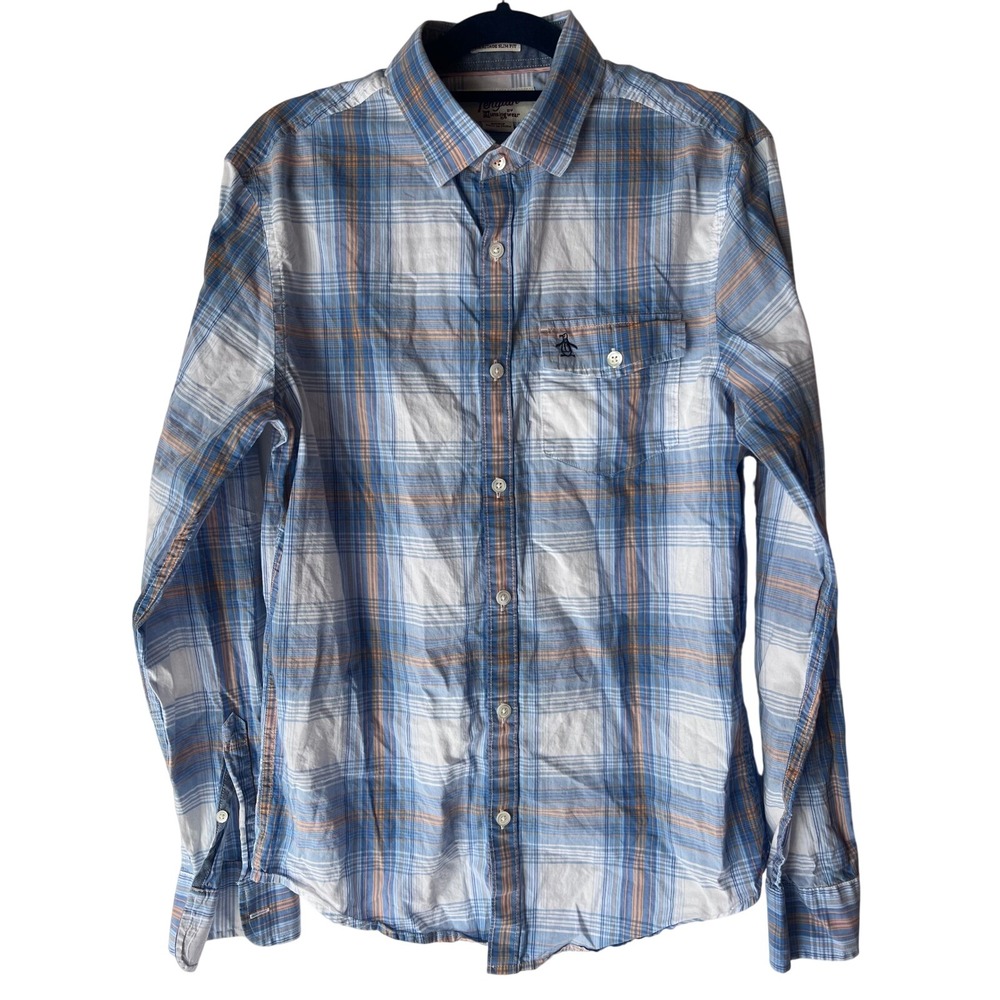 Original Penguin Mens Heritage Slim Fit Plaid Button Down Shirt Size S